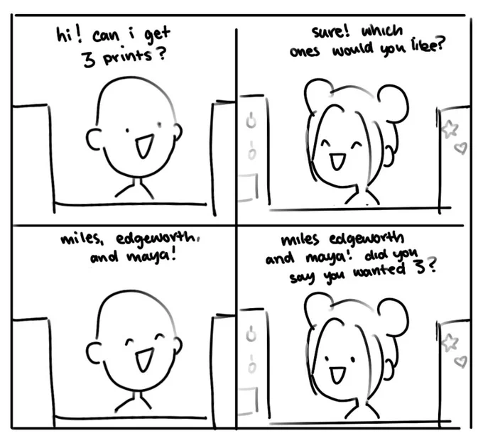 this is my favourite interaction and i have it every single con. miles, edgeworth, and maya