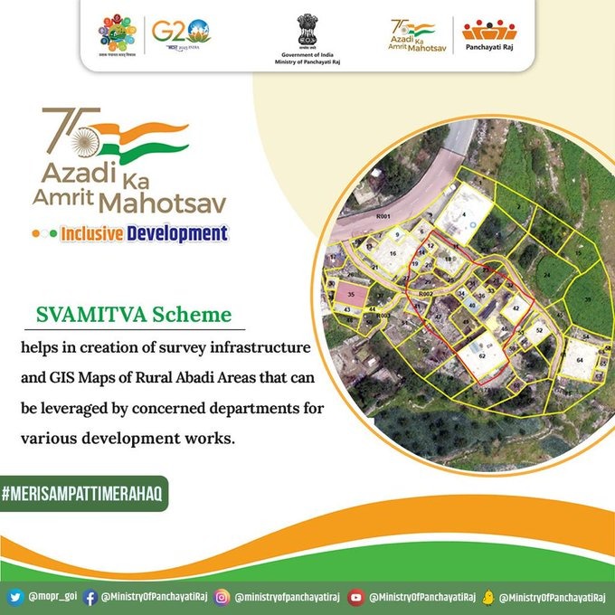 From drones to dreams, #SVAMITVA is opening up new possibilities for rural India! By mapping our villages with drone technology, we are ensuring land rights & ownership for all 
#स्वामित्व_योजना
#SVAMITVA_Scheme
#MeriSampattiMeraHaq
#NPRD2023
@mopr_goi