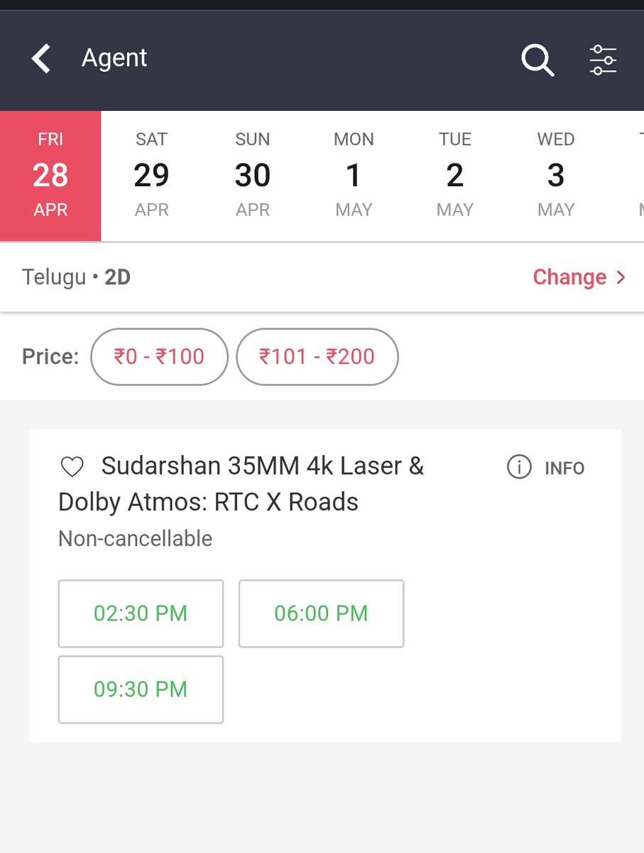 ChintuNagFan's tweet image. Hyderabad people book your tickets for #Agent now.. RTC X Road #Sudarshan bookings are opened grab to witness wild saala wild ride on day 1 itself 🔥🔥
All you know about the movie Agent @BookMyShow in.bookmyshow.com/hyderabad/movi…
#AgentTrailer #AgentOnApril28th