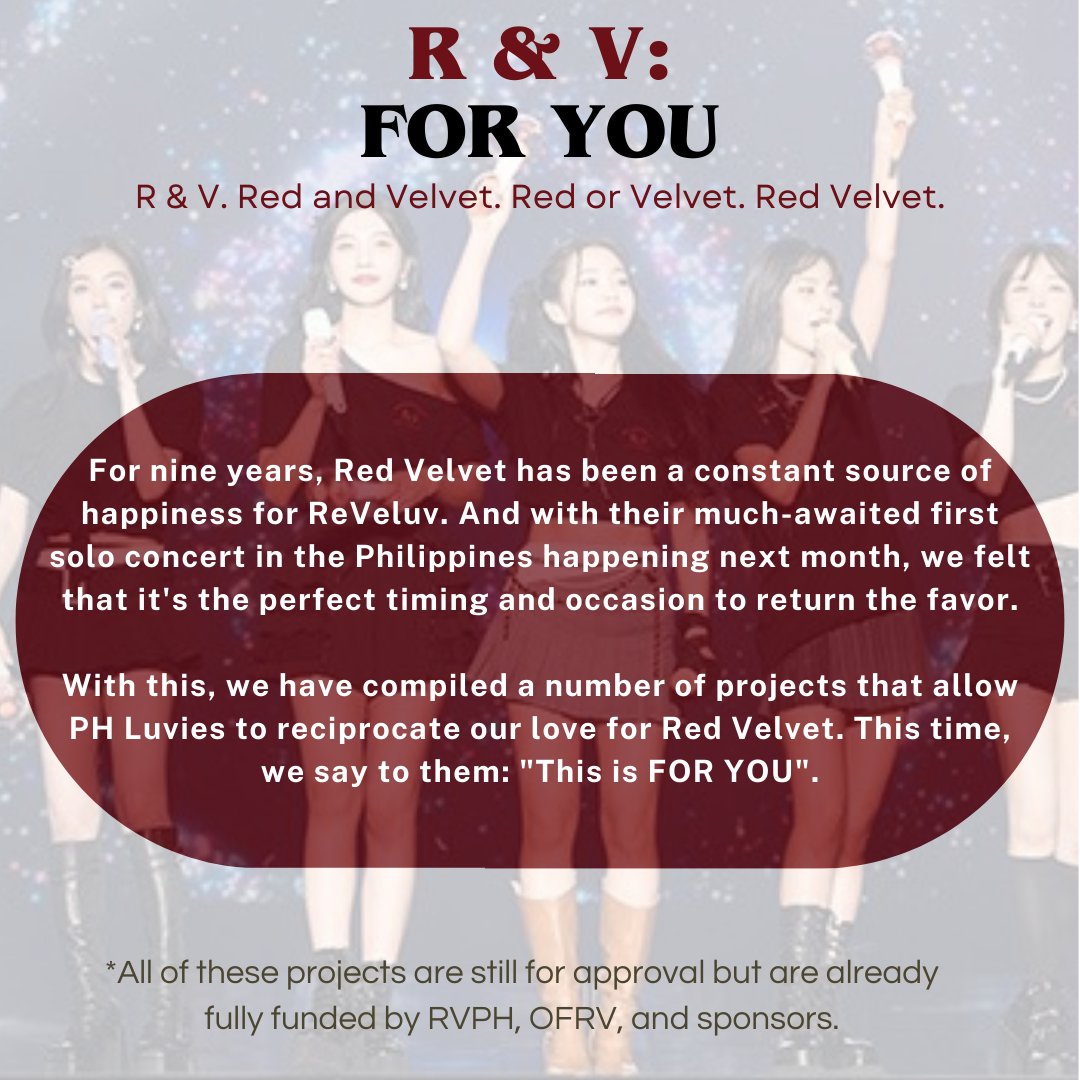 teamRVPH_'s tweet photo. Hello, Luvies! Here are details of the proposed #REDVELVETinMNL2023 projects by RVPH &amp; @oneforRV5. These were originally planned to be posted once approved to avoid false hope—hence our silence. Rest assured that we're preparing to give you &amp; RV the best concert experience. https://t.co/Ydf22hz7eo