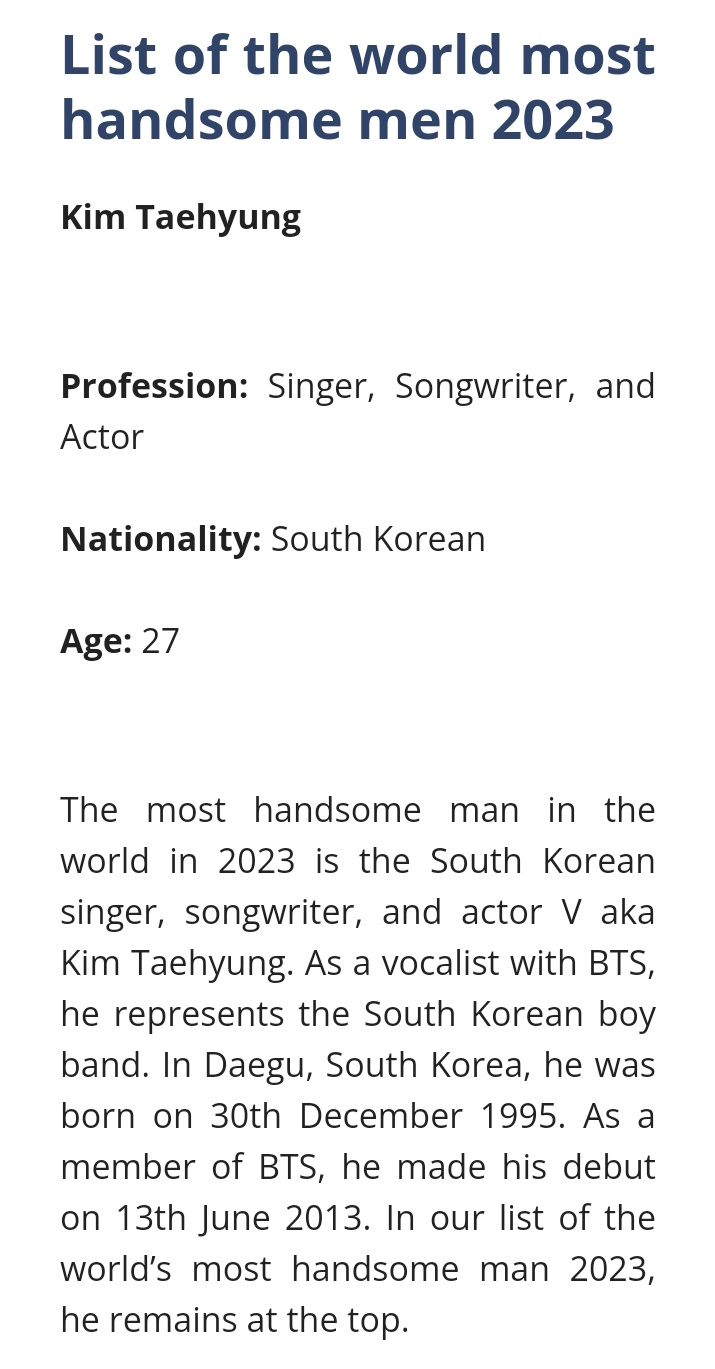Taehyung India FB  Fri(end)sˡᵒᶜᵏᵈᵒʷⁿ •◡• on X: [Indian media🇮🇳] Kim  Taehyung has been selected as #1 Most handsome man in the world 2023 by Raj  Neet! Congratulations Taehyung!  / X