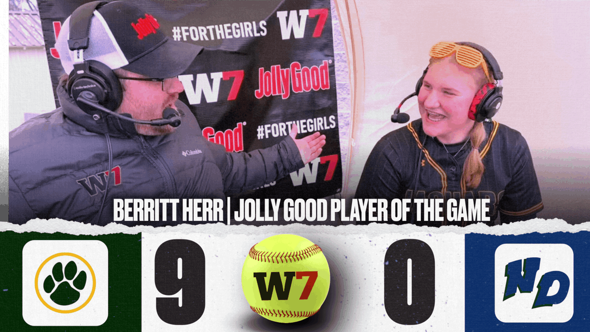 ProductionsW7's tweet photo. The only thing Sophomore Berritt Herr did wrong today was not bring the Belt Buckel to the “Dub Dome” interview!
Herr struck out 19 while only walking 2 in 10innings of work over both games earning our @JollyGoodSoda POG honors as her @ashwaubenon_sb jaguars got the DH sweep. https://t.co/shu0Oxo3Qd