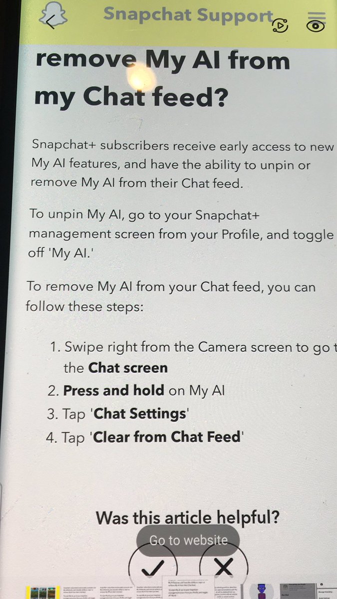 #Snapchat new AI bot, farms your story by default. You can’t ‘unfriend’ it.  And you have to buy a subscription premium to remove it from your Chats.  #privacy <a href="/eff/">EFF</a> #ai #evil #security <a href="/JeffJacksonNC/">Jeff Jackson</a>