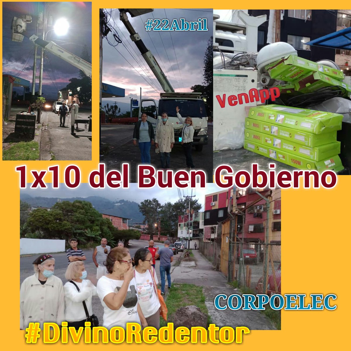 clap_divino's tweet image. #22Abril Cuadrilla de @CorpoelecInfo #Táchira realiza despliegue en atención a comunidad del #DivinoRedentor instalando luminarias para beneficio de 24 familias del Bloque 1. 
#VenApp #1x10DelBuenGobierno #SoyComunicador 
@FreddyBernal @PSUVTachira @tachira_vtv @TuiteroDLPatria