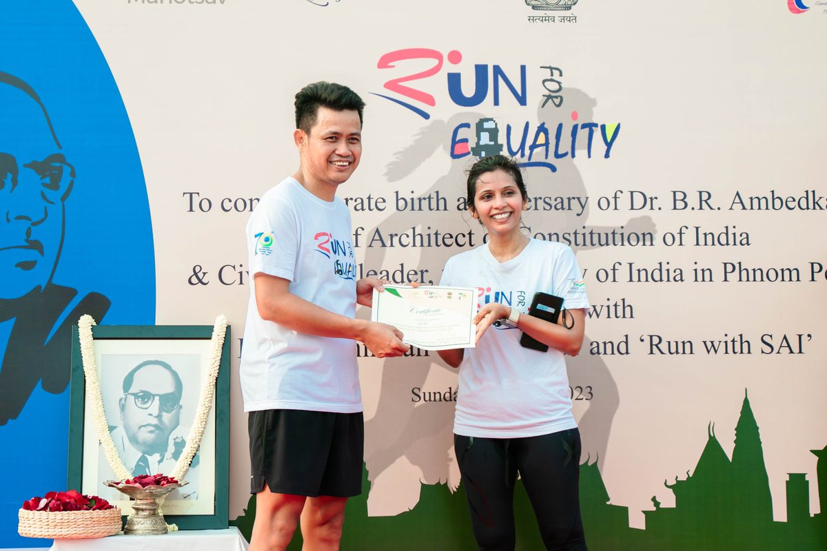 indembcam's tweet photo. Thanks to all participants 🏃🏻♀️🏃🏿♂️🏃 who joined the run in the early morning. All are champions who completed the race 🏆.
Big Congratulations! 🎉
@indembcam @IndianDiplomacy @MEAIndia @PeacePalaceKH @CambodiaIndian
#runforequality #AmbedkarJayanti2023 #marathonsunday
#ambedkar https://t.co/KKJV9dFMgS
