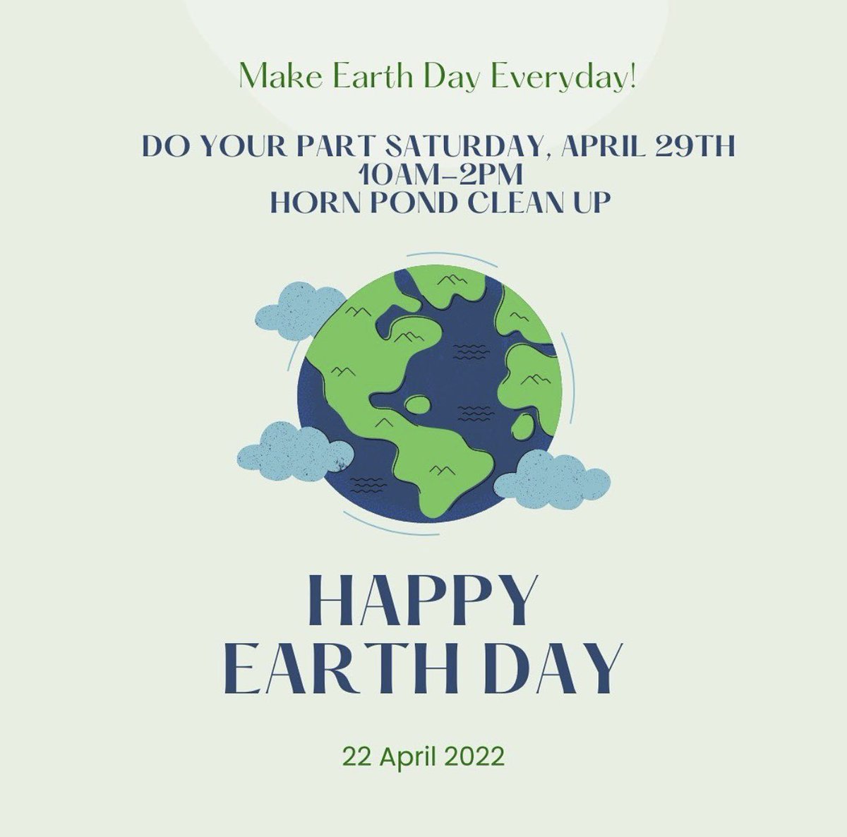 Happy Earth Day 🌻🌎 Reminder that the Horn Pond Cleanup is happening next Saturday, the 29th from 10am-2pm! Trash bags and gloves will be provided 🌱