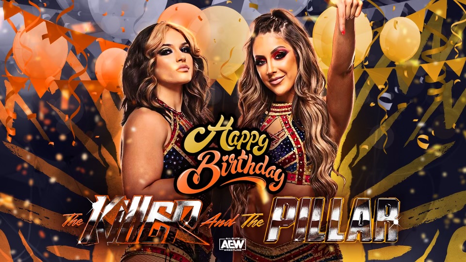 AEW's tweet photo. Happy Birthday to #theKiller #AEW Women's World Champion @jmehytr and #thePillar Dr. @RealBrittBaker, D.M.D. https://t.co/6iM8ATtBdg