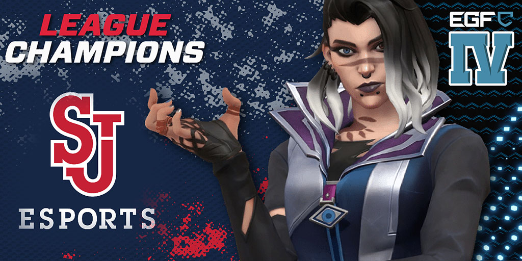 officialEGF's tweet photo. HUGE congratulations to our final GRAND CHAMPION of the night, @eSports_StJ taking EGFC's first ever Valorant title! 🏆

GGs to the @bluehenesports on their incredible underdog run 💪 https://t.co/3vbVN74pEw