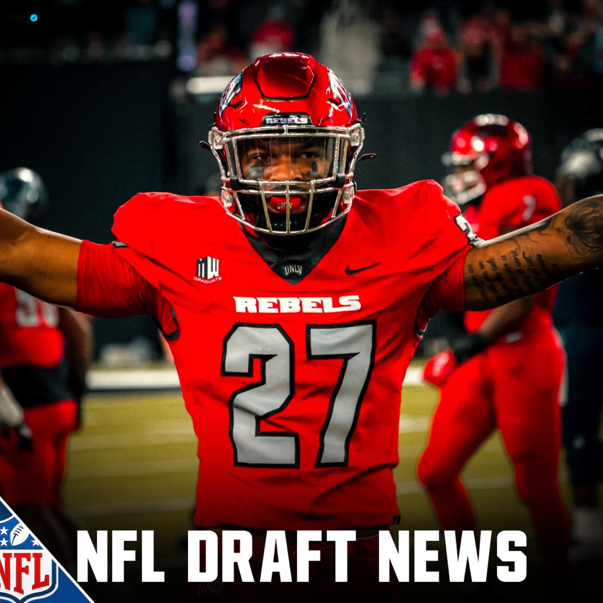 TannerPhifer's tweet photo. @unlvfootball LB Austin Ajiake has gained the most interest from the #Rams, #Chiefs, #Falcons, and #Dolphins this week, speaking extensively with those teams, per source. His stock has been rising and teams are super impressed with his football IQ and maturity, and ability to cover receivers as an inside LB, source says.

His draft grade has gone from a PFA to a late round draft pick, but teams continue to reach out.

Ajiake totaled 132 tackles (5th in nation), 11 TFL, 4 sacks, and 2 INTs in 2022, earning A First Team All-Mountain West selection. @Aji_510