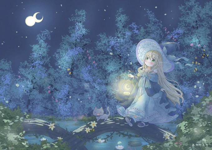 双子月夜の魔女さん深夜の森散歩 