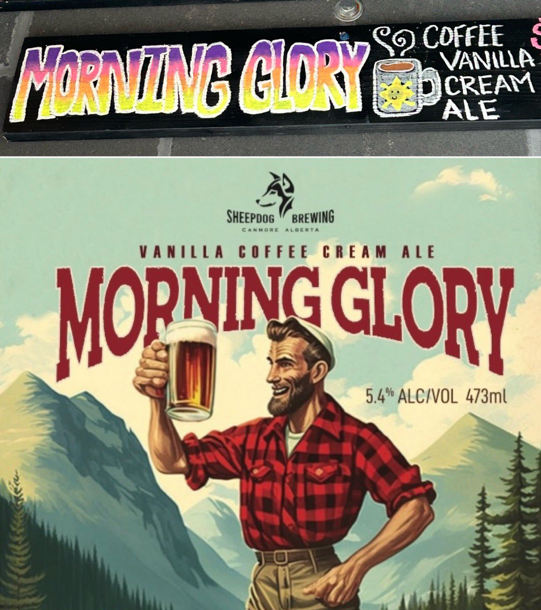 Our original beer board to our new can design. 
.
Morning Glory Vanilla Coffee Cream Ale releasing May 12th
.
#sheepdogbrewing #albertacraftbeer #morningglory #canmore #creamale #taproom #brewery #banff