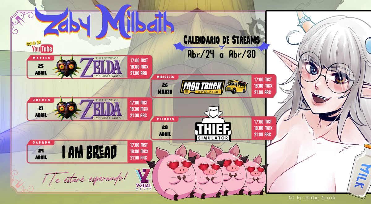 ZabyMilbath's tweet photo. 📢¡Calendario de la semana!📢

Tu reina te solicita~💓👑.

TAGS💓:
Live🔴: #Zabylive
Art🎨: #Rulezaby
Art🔞: #Lecchi
Memes😆: #Lactomemes

Art By: @/DoctorZexxck 

YouTube: https://t.co/eFPlvwohXH https://t.co/vSWtkvW4Lo