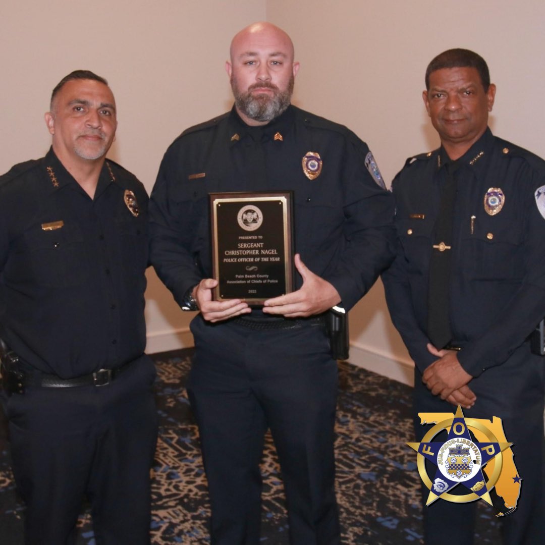 fopwpb's tweet photo. Congratulations Sgt. Nagel who was named the 2022 the Palm Beach County Association of Chiefs of Police, Officer of the Year for his selfless service and defense of our community. #wpbfopconnectingwhileprotecting #westpalmbeachpolice #westpalmbeach https://t.co/T74dmd49dP