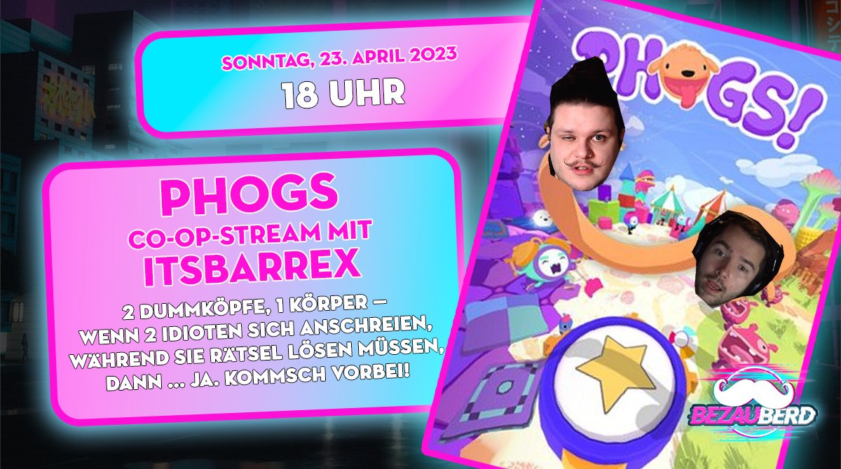 Wir werden uns hassen, anschreien und dann vermutlich rage quitten. 🤣

<a href="/ItsBarrex/">Barrex</a>, es tut mir jetzt schon leid.

Spiel: <a href="/PlayPHOGS/">PHOGS! 犬犬 🐶🐶NOW ON AMAZON LUNA!</a> by <a href="/Coatsink/">Coatsink</a> 

Gleich hier: twitch.tv/bezauberd &amp; twitch.tv/itsbarrex