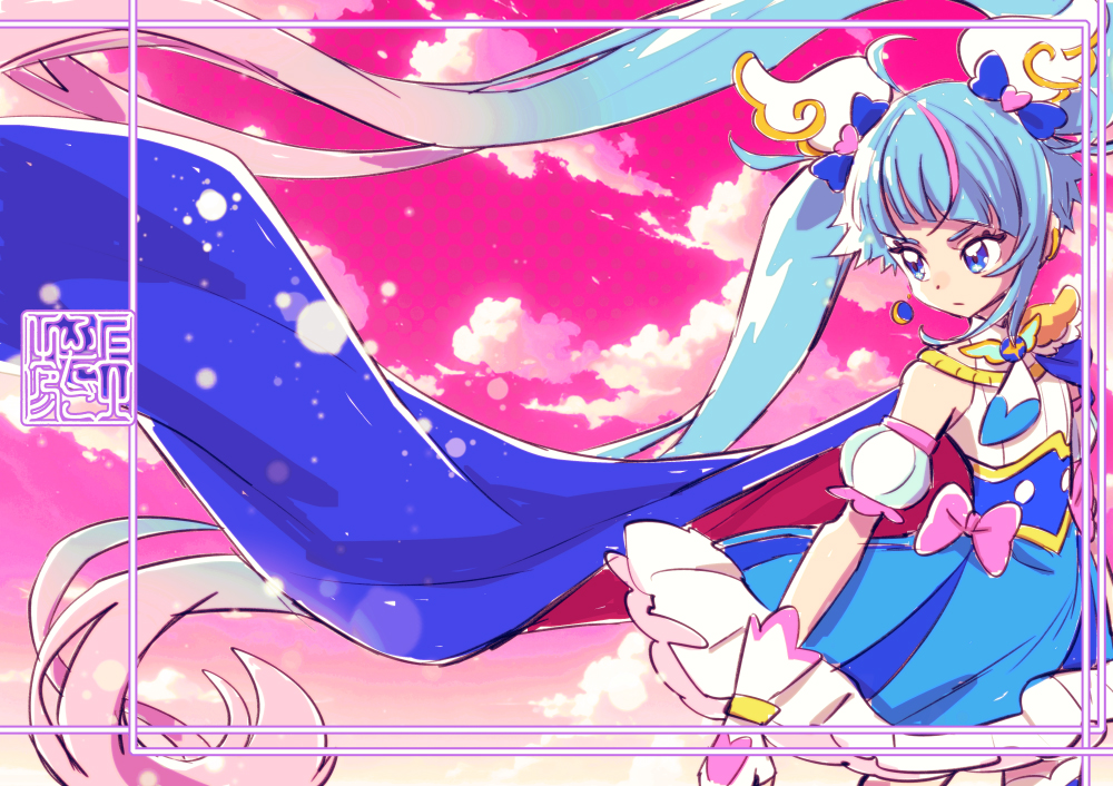 1girl solo blue eyes twintails blue hair long hair magical girl  illustration images