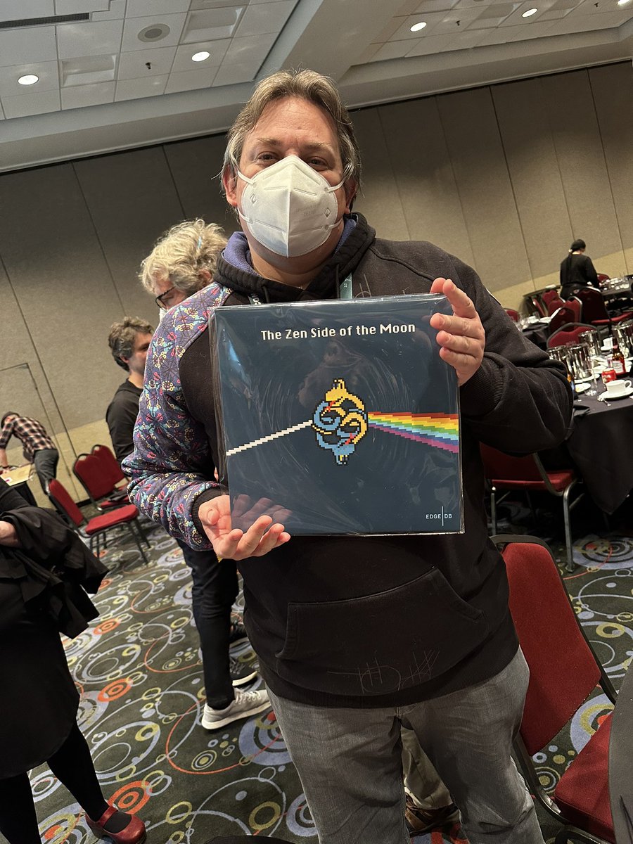 pyladies's tweet photo. Look at all this amazing swag @yhg1s scored at #PyLadiesAuction … including yes that one of a kind “The Zen Side of the Moon” vinyl record! @pycon #PyConUS2023 https://t.co/f9vXl4Y1jT