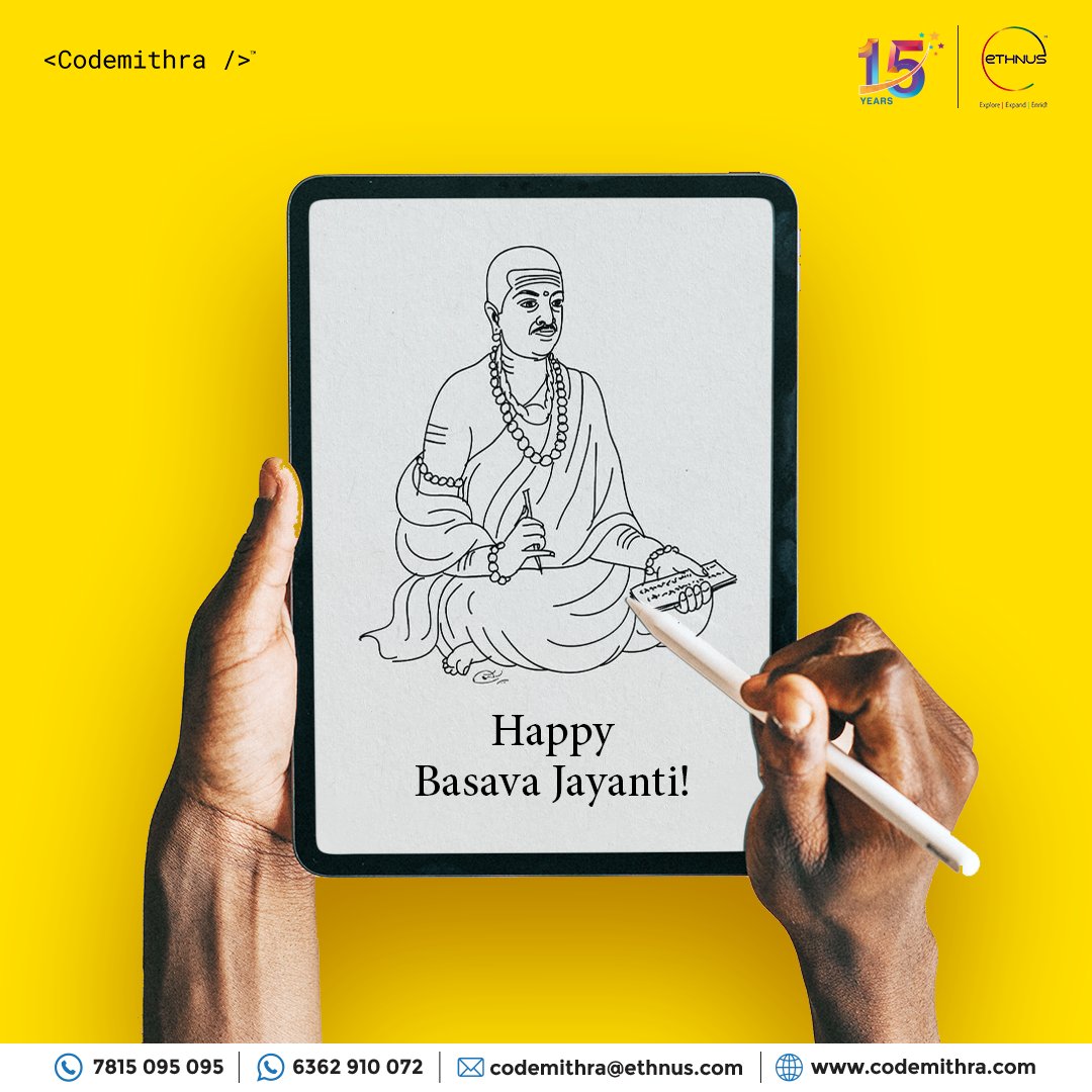 ethnus's tweet photo. Let's celebrate Basava Jayanti by honoring the teachings of the great philosopher and social reformer and pledge to build a more inclusive and equitable future through education

#Ethnus #codemithra #EmergingUs #BasavaJayanti #Basavanna #Basaveshwara #Vachanakara #AnubhavaMantapa https://t.co/qCyYBkwIr2