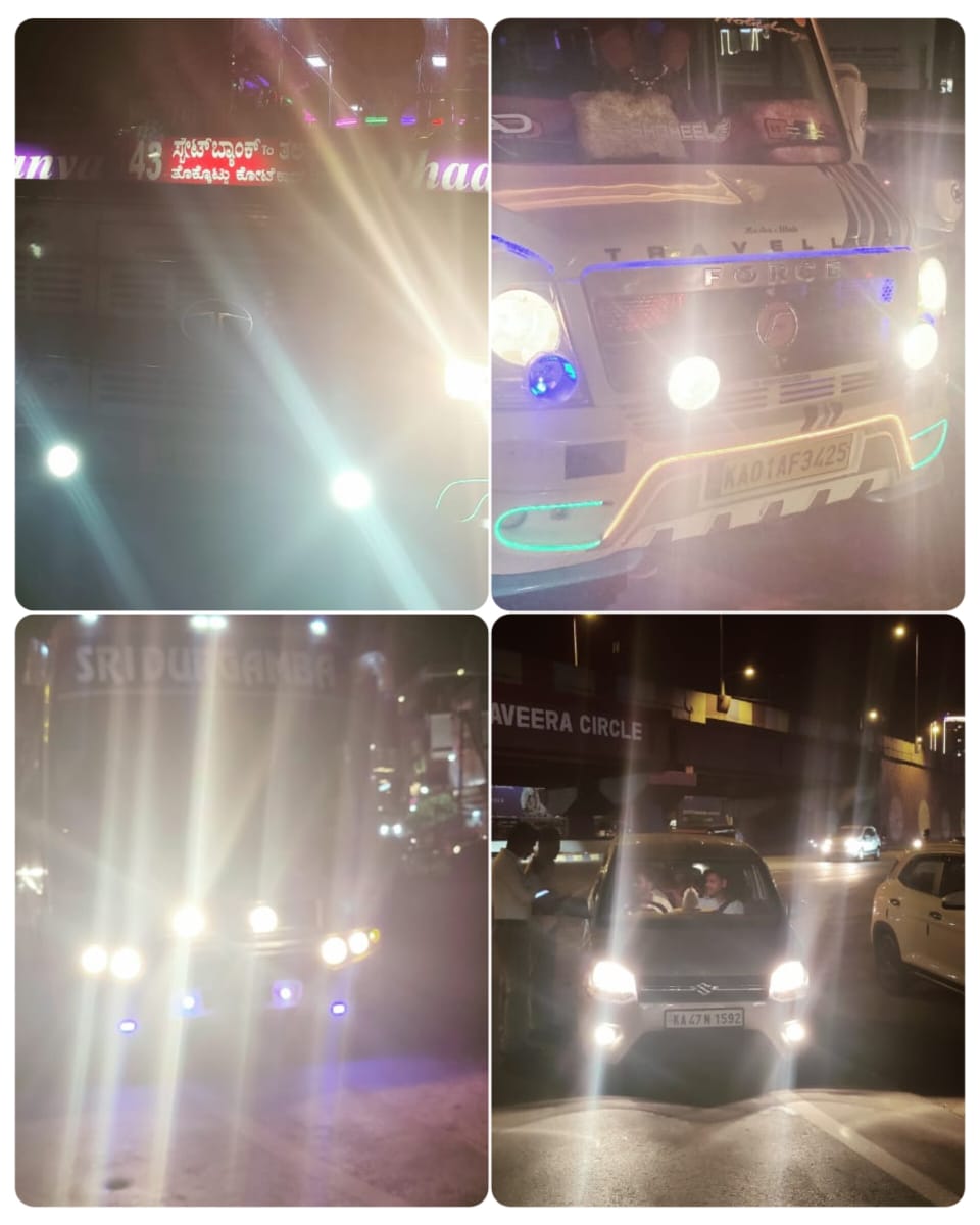 compolmlr's tweet photo. In last 3 days, special drive against dazzling light taken up and traffic wing have booked 25 such cases. Dazzling light poses risk while travelling. Pls follow traffic discipline while commuting which ensure safety for all. @blrcitytraffic https://t.co/EIOvnYa35T