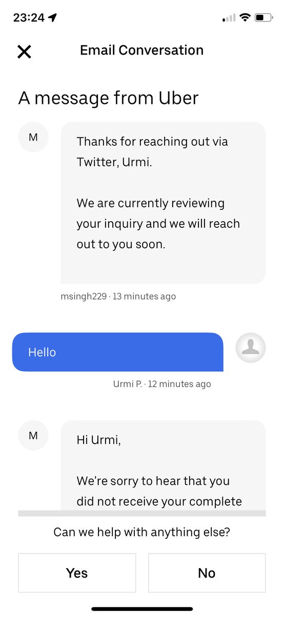 urmipathak's tweet photo. @Uber @UberEats After I tweeted that my items were missing on ubereats . I tweeted and uber took down my tweet. They sent me a link to join the private chat and I did in hope that they will do something about it. I have attached the ss of the conversation. 
Reposting 4th time! https://t.co/NFell9Btts