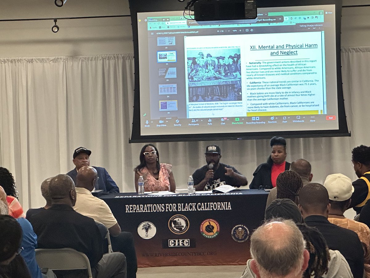 Great job, riverside county, for hosting our first two days of listening to Town How for Reparations. #Reparations <a href="/cjecofficial/">Coalition For A Just & Equitable California</a> <a href="/KamilahVMoore/">Kamilah Moore, Esq.</a> <a href="/RiversideCBCC/">RCBCC</a> <a href="/CABWHP/">California Black Women's Health Project (CABWHP)</a> <a href="/SamNatBro/">Sam Brown</a> <a href="/IAMFridayJones/">FridayJones</a> #caraparations @RealDLHughley