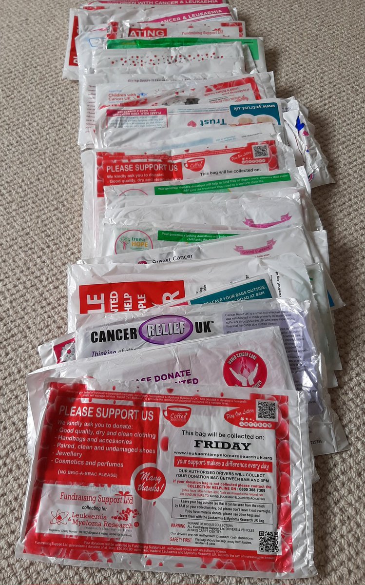 Please ban the continuous stream of plastic charity bags regularly shoved through our doors.  1:40 bags mention bag recycling so most will inevitable be sent to landfill or burnt.  A lot of collectors only pay the charity £50/tonne.
<a href="/theresecoffey/">Thérèse Coffey</a>
<a href="/Greenpeace/">Greenpeace International</a>
<a href="/ClimateIlkley/">Climate Action Ilkley</a>