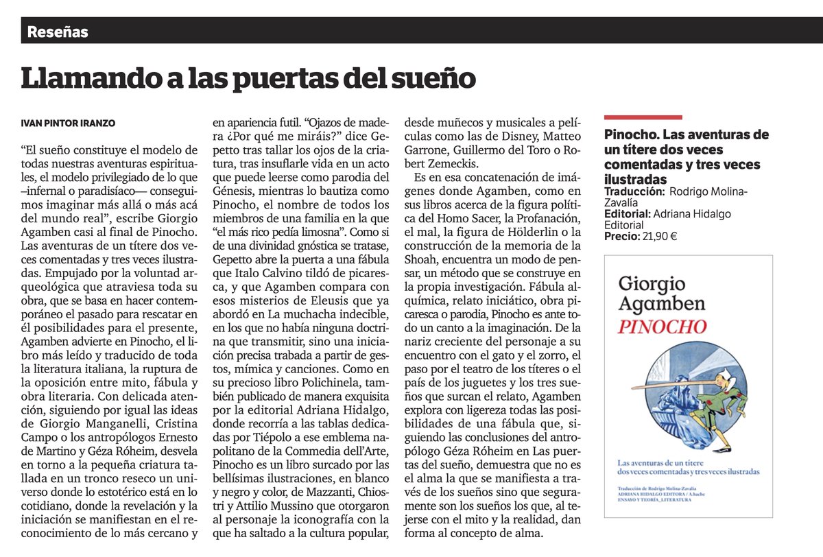 IvanPintorIran's tweet photo. Encuentros, Suplemento de Cultura Diario de Tarragona, 22/4/2023 #visualbook #artistbook #imagebook #faerytales
@AdrianaHidalgoE #GiorgioAgamben
#pinocchio
@IvanPintorIran https://t.co/iPgSj18OxJ