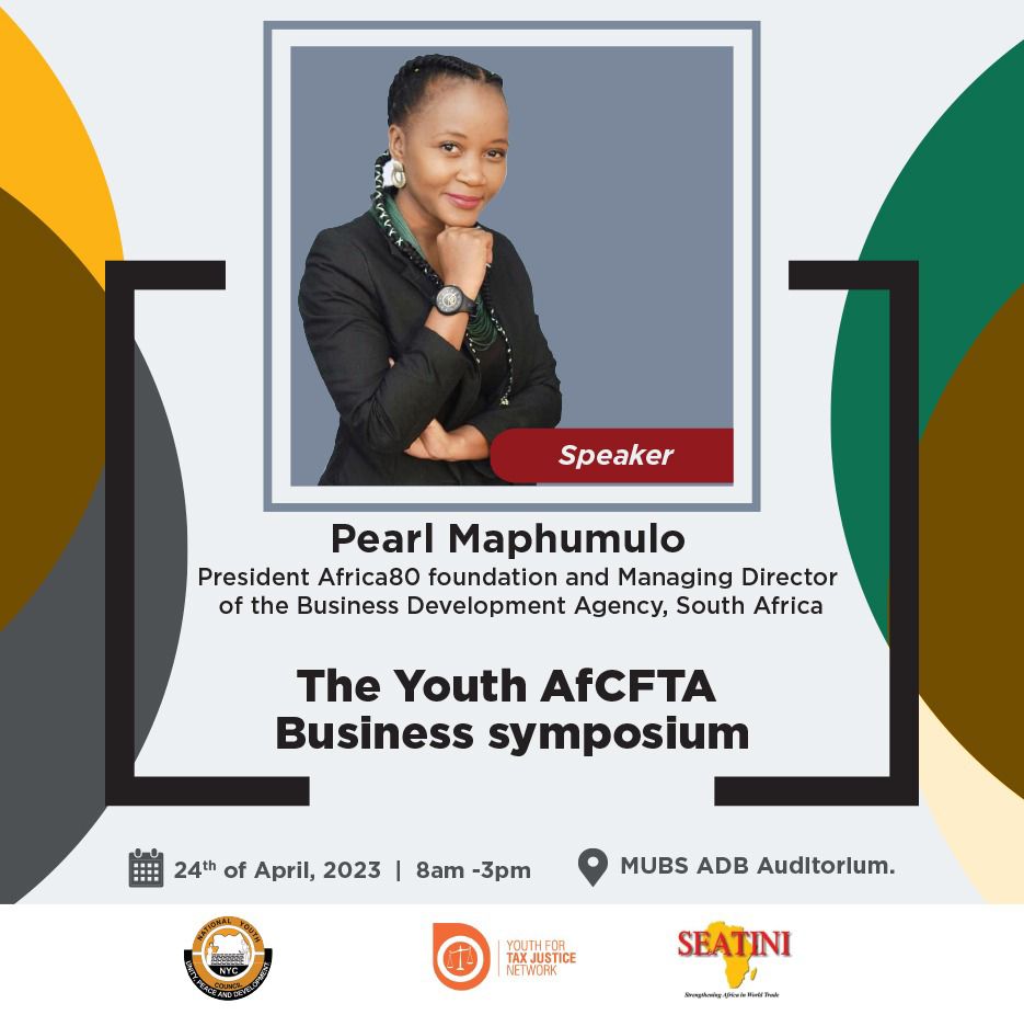 AmanyaStuartJr's tweet image. 5. Pearl Maphumulo @Cindy_Pearls, is the head of @TheAfrica80 amd a South African entrepreneur with experience in an assortment of media spaces.
She is also the MD of @TheBDAgency  an entity focused on the dev&apos;t of small businesses in Africa.
#AfCFTASymposium | @NYCofUganda