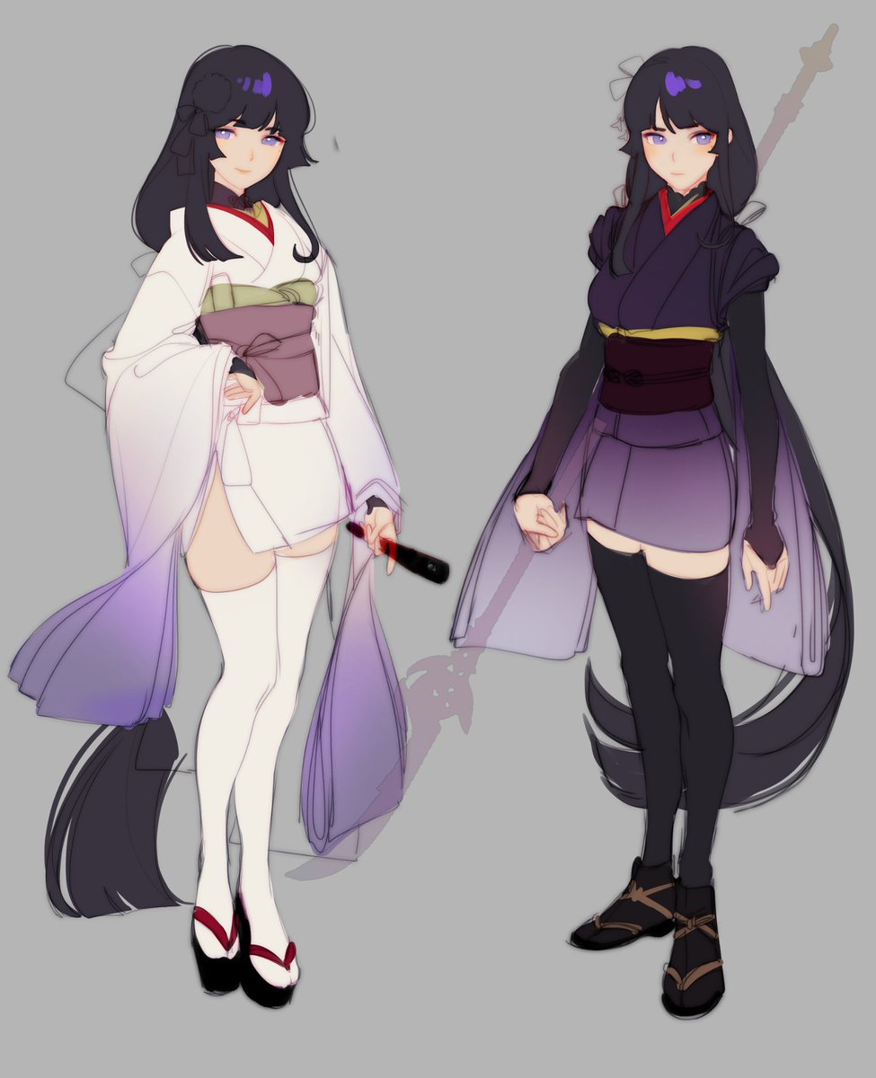 EvaBeeSmith's tweet photo. Makoto and Ei! I kind of want to work on the alternative kimonos they have in the cutscenes and make them just a little bit more "accurate" to actual kimono kitsuke https://t.co/RrAc8InJag