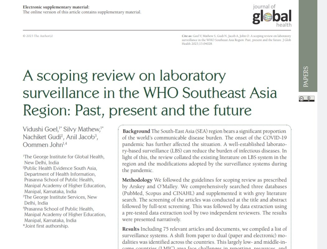 Our work on #laboratory #surveillance #capabilities in #WHOSEAR.
Kudos to Vidushi, Silvy and our #team.
#link: pubmed.ncbi.nlm.nih.gov/37083001/