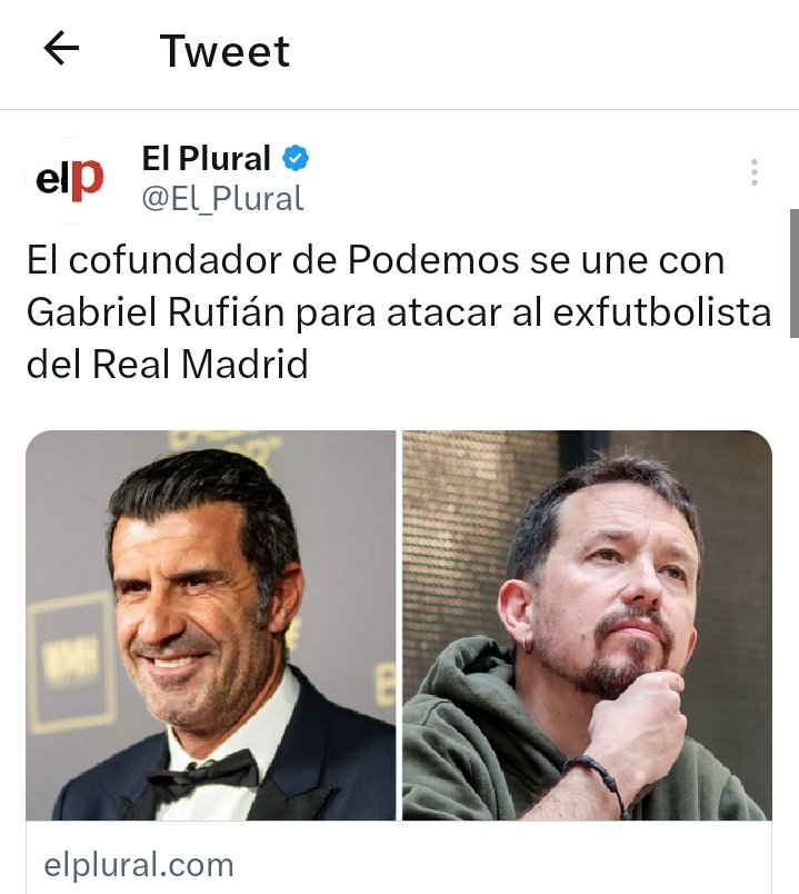 JuanmiGG_News's tweet photo. Vamos a ver @El_Plural:

Ni Pablo Iglesias ni Gabriel Rufián han sido condenados por defraudar a la Hacienda Pública de España 2 millones y medio de euros.

Quien "ATACA" es Luis Figo a nuestro 'Estado del Bienestar'. https://t.co/1WVxKdWbZi