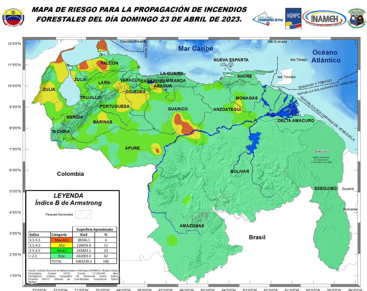 INAMEH's tweet photo. #23Abr #INAMEHInforma Mapa de Riesgo de Incendios Forestales #FelizDomingo https://t.co/FuUjFt4dxI