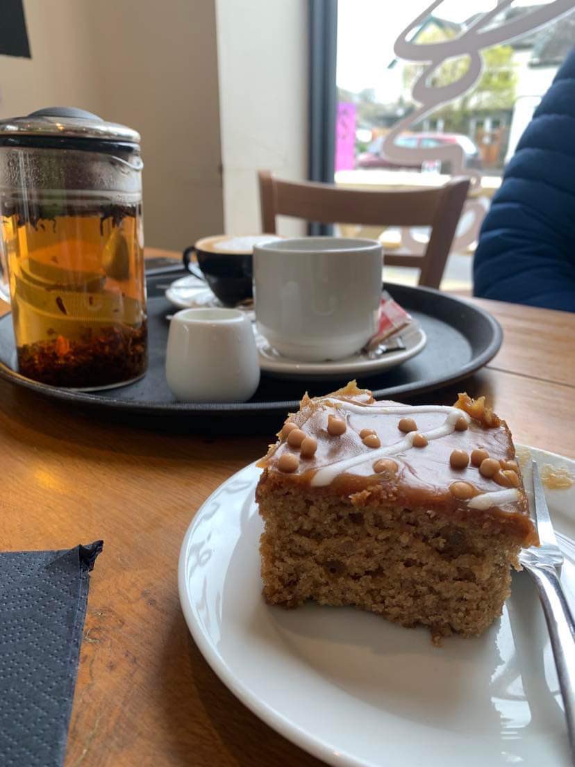 InspOHagan's tweet photo. At Herdwicks cafe Coniston , beautiful cake ! Apparently it’s important to smell the coffee,I agree it is. https://t.co/OmT8qRAo7z