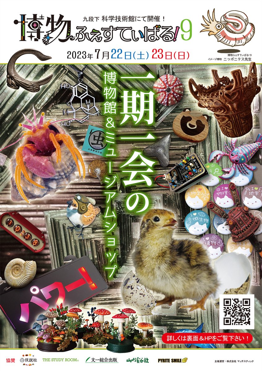 hakubutufes's tweet photo. 【総勢400人以上の作家が大集結！】
講演、公式グッズ、博物ガシャ大復活
今年は過去最多のブース数です
ご期待下さい！

博物ふぇすてぃばる！9
7/22(土)  23(日)　科学技術館にて開催

2日間フリーパス
当日券1500円
前売り1400円(5月下旬頃販売予定
小学生以下無料(但し保護者同伴の元

#博物ふぇす https://t.co/pnFYdEoI11