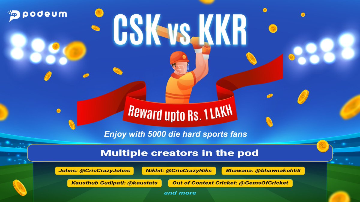 mufaddal_vohra's tweet photo. Here's a plan for today👇

💰 ₹1,00,000 of rewards
👱‍♂️ 5,000 die-hard fans
🎙️ 50+ cricket experts 

All this and more in @podeumlive CSK vs KKR Mega Pod on Sunday 🤩

Join now for the best live-match commentary, banter, memes and more.
#KKRvsCSK #Podeum. https://t.co/V5Kixprddc
