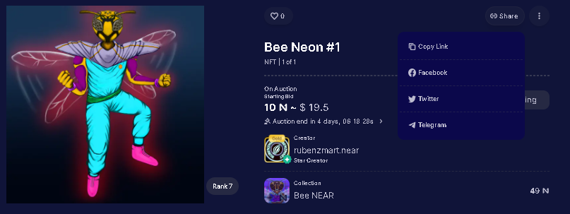 rubenzmart's tweet photo. Get buzzing with Bee NEAR's Bee Neon NFTs! Don't miss out on the Live Auction ending April 27th PST 🐝 #BeeNear #NFTs #cryptoart
LIVE AUCTION until 04/27/2023 11:55pm PST 
https://t.co/fQQld2m2Av https://t.co/40Tn3Mz3dr
