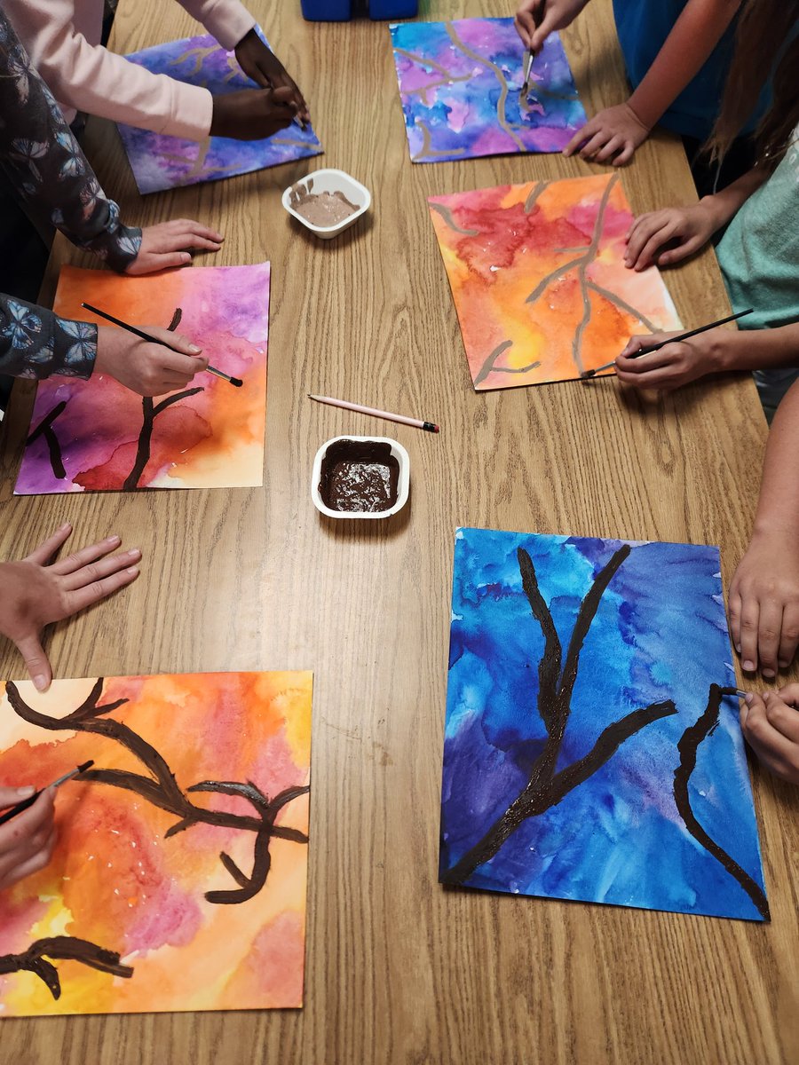 4th G long leaf pine inspired paintings are underway. #observe #painting #elementary #artproject #nature