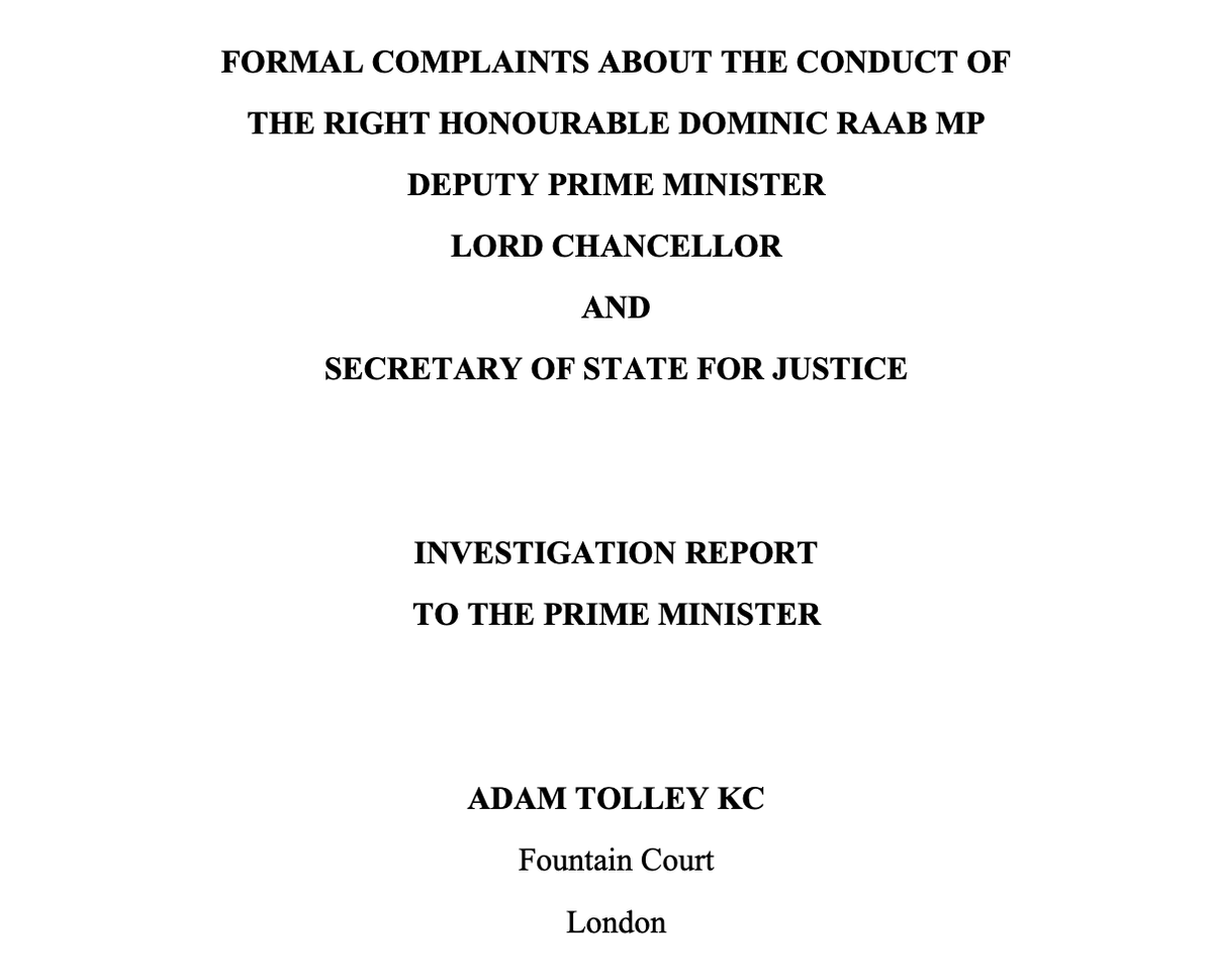 As a former policy advisor to Dominic Raab, fascinating to read the report by Adam Tolley KC : 

an anthropological and sociological masterpiece on Mr Raab’s work ethic and ways of working. shorturl.at/aoFP8

The fourth minister I advised who was sacked. 

A pattern?