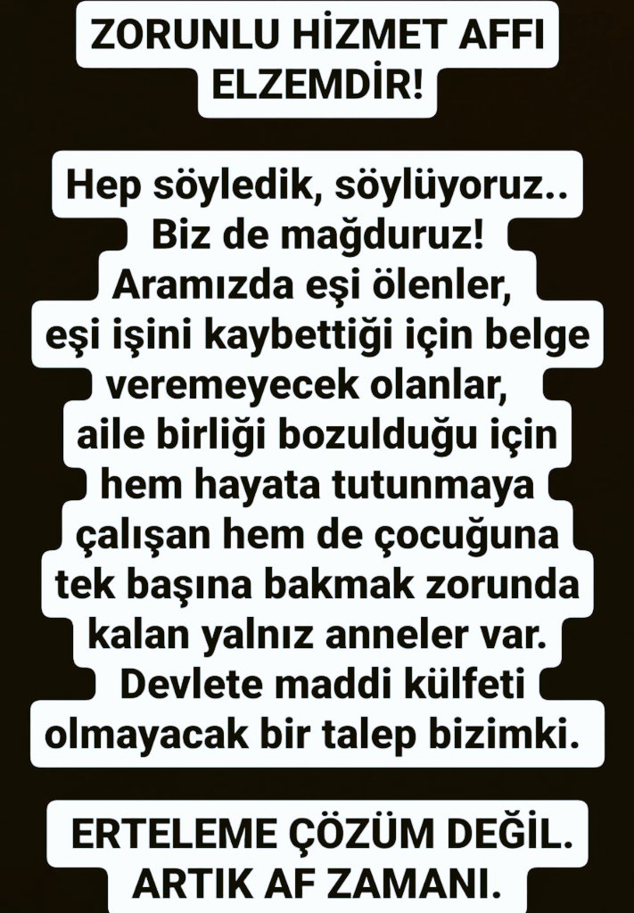 <a href="/RTErdogan/">Recep Tayyip Erdoğan</a> 2010 sonrası atanan öğretmenler olarak ZORUNLU HİZMET MUAFİYETİ istiyoruz.. Seçime kadar müjdeyi bekliyoruz.. <a href="/tcbestepe/">T.C. Cumhurbaşkanlığı</a>  <a href="/prof_mahmutozer/">Mahmut Özer</a> <a href="/EgitimBirSen/">Eğitim-Bir-Sen</a> <a href="/_aliyalcin_/">Ali YALÇIN</a> @latif_selvi <a href="/ahmetgundogdu01/">AHMET GÜNDOĞDU</a>
#MebZorunluyuErtelemeAffet