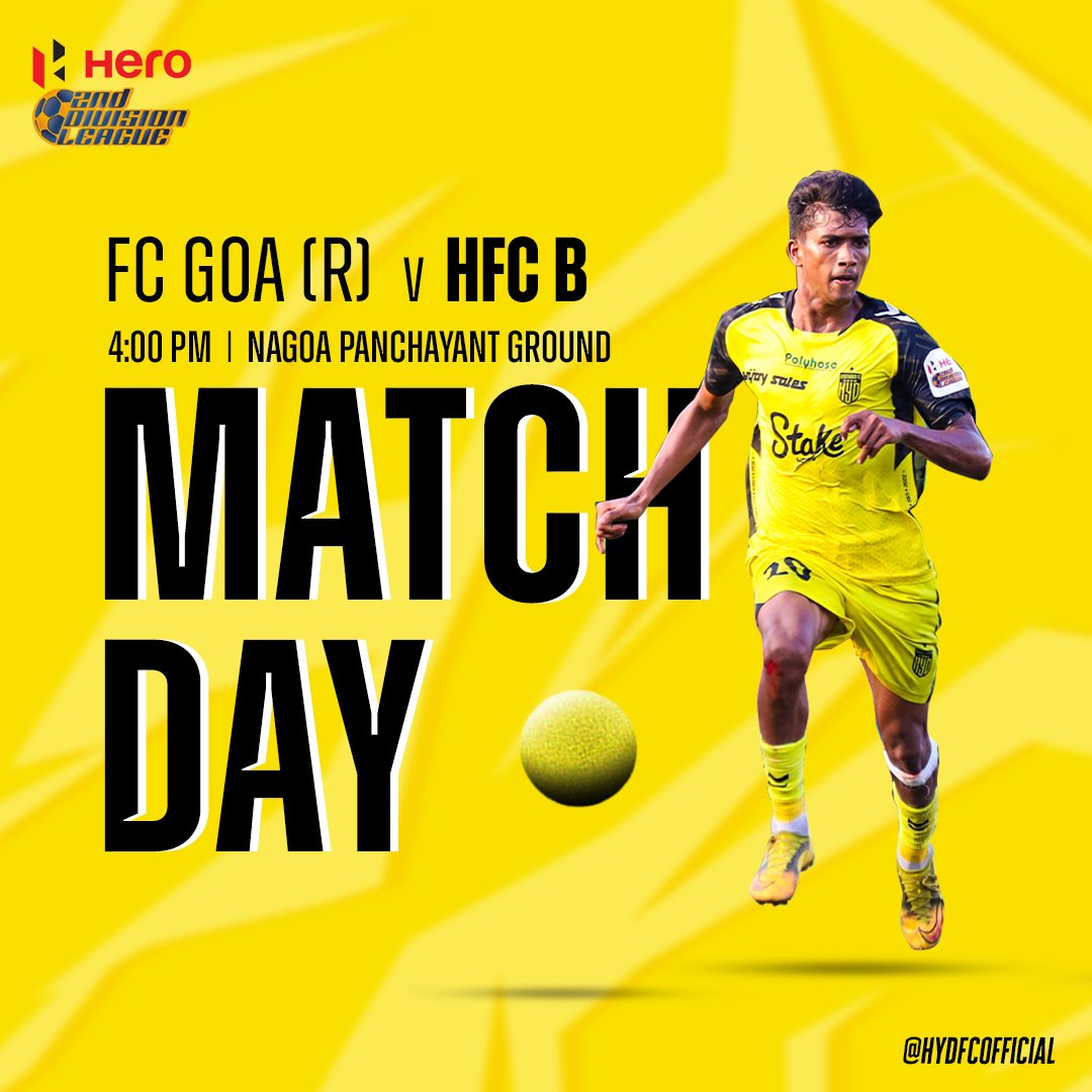 HydFCOfficial's tweet photo. 🤩 It's Matchday!
Our young guns take on FC Goa (R) today in search of our first win in the #Hero2ndDiv campaign...
Let's go, Hyderabad 👊
#HFCB #WeAreHFC #మనహైదరాబాద్ #HyderabadFC 💛🖤 https://t.co/wD2LFgzXFB