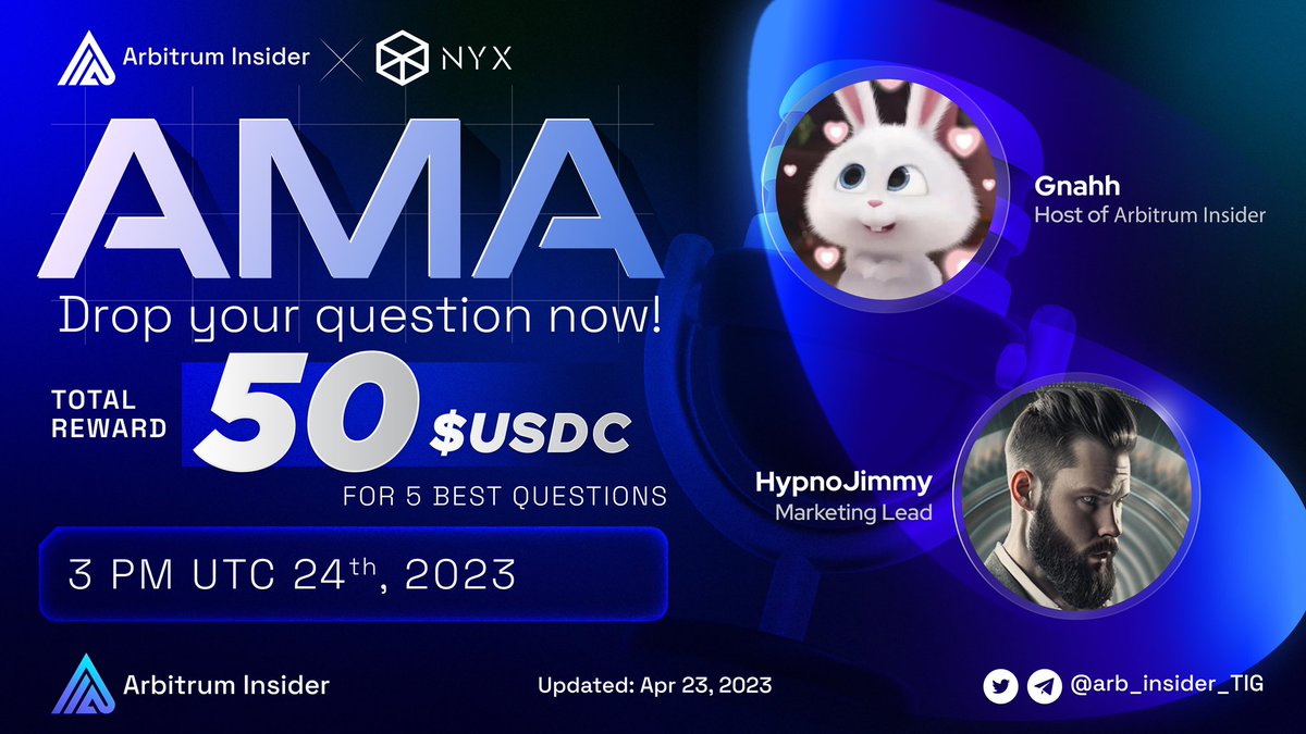 arb_insider_TIG's tweet photo. ✨ #AMA ARBITRUM INSIDER x  ONYXDAO ✨

⏰ Apr 24th, 3:00 PM UTC
🎁 50 $USDC for 5 best questions

👉 To join:
- Like, RT, Follow @arb_insider_TIG &amp; @OnyxDAO 
- Drop your question below
- Twitter Space: https://t.co/b9NcbkHspX

#Arbitrum $ARB https://t.co/gxfglrNQQQ