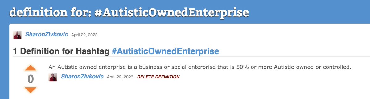SharonZivkovic's tweet image. Have set up a definition for the hashtag #AutisticOwnedEnterprise.
"An Autistic owned enterprise is a business or social enterprise that is 50% or more Autistic-owned or controlled".
Will be nice to know which #socent &amp;amp; businesses are #actuallyautistic owned or controlled.
