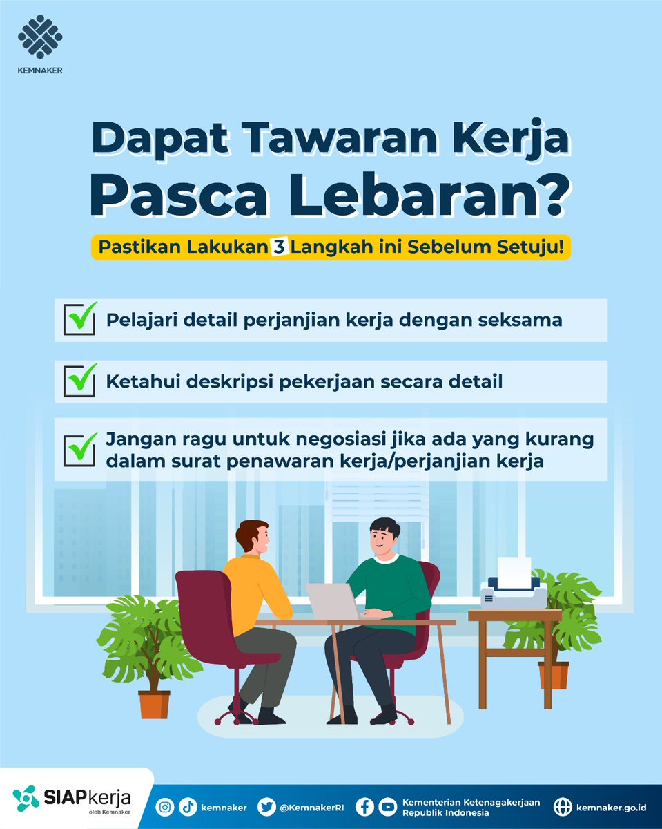 Dapat tawaran kerja pasca lebaran?

Menerima satu atau banyak tawaran kerja bisa jadi sesuatu yg membingungkan. Maka dari itu Rekanaker hrs matang mengambil keputusan dlm bekerja di suatu perusahaan

Sebelum menerima tawaran kerja, ada beberapa pertimbangan yg perlu dipikirkan