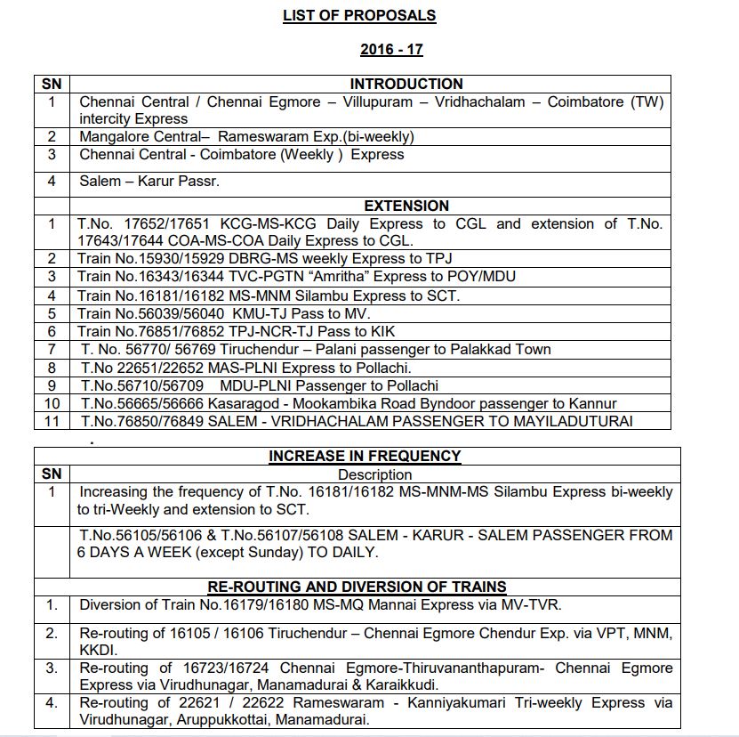 pollachitrain's tweet photo. RTI details regarding the train proposals for Pollachi / Coimbatore section sent by Southern Railway to Railway Board for approval. (Page 1 to 4).. https://t.co/taeDePTVmi
