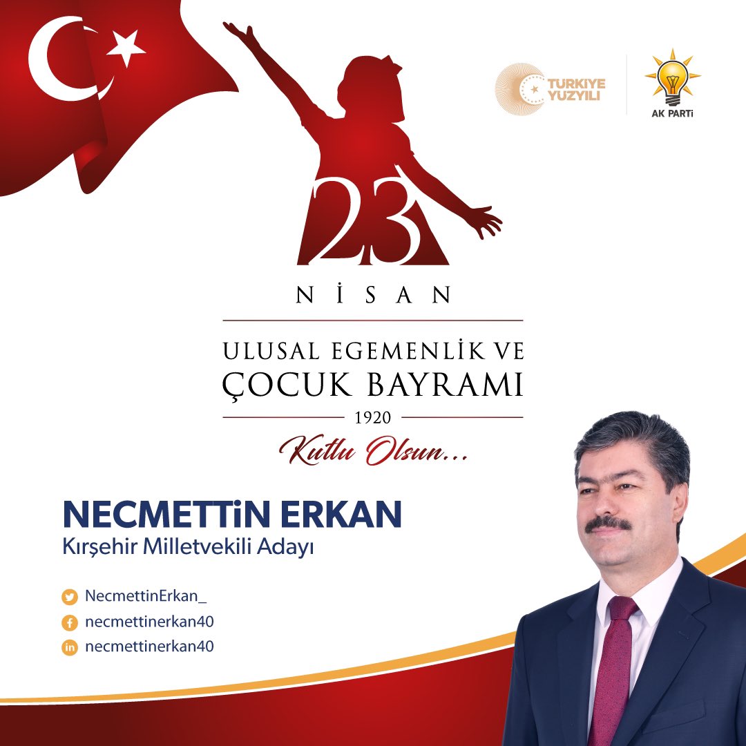 NecmettinErkan_'s tweet photo. Kıymetli hemşehrilerim, değerli çocuklar

#23Nisan Ulusal Egemenlik ve Çocuk Bayramınızı yürekten kutluyorum. Bizlere bu bayramı armağan eden başta Gazi Mustafa Kemal Atatürk olmak üzere bütün kahramanlarımızı saygıyla, rahmetle anıyorum. 🇹🇷 https://t.co/m4JdQ4ga0N