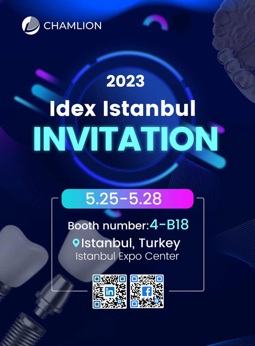 Chamlion3D's tweet photo. Idex Istanbul 2023, from May 25-28 in Istanbul, Turkey. Booth #4-B18. We will be exhibiting our most recent digital dental models, as well as our fastest printing DLP and metal printers. Don't pass up this opportunity to learn, grow, and connect with us!
#IDEX #Turkey #Chamlion https://t.co/QgJvAk0JpE