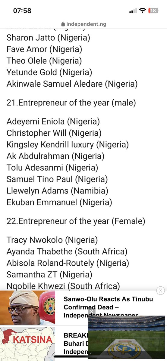 I got a message from <a href="/1ba6d2b3c714442/">Don Kamati</a> last night saying I got nominated for the #ScreamAwards  - i checked the list this morning and guuuys! 😮‍💨 Your boy is nominated in the Entrepreneur of the year category 🙏🏼