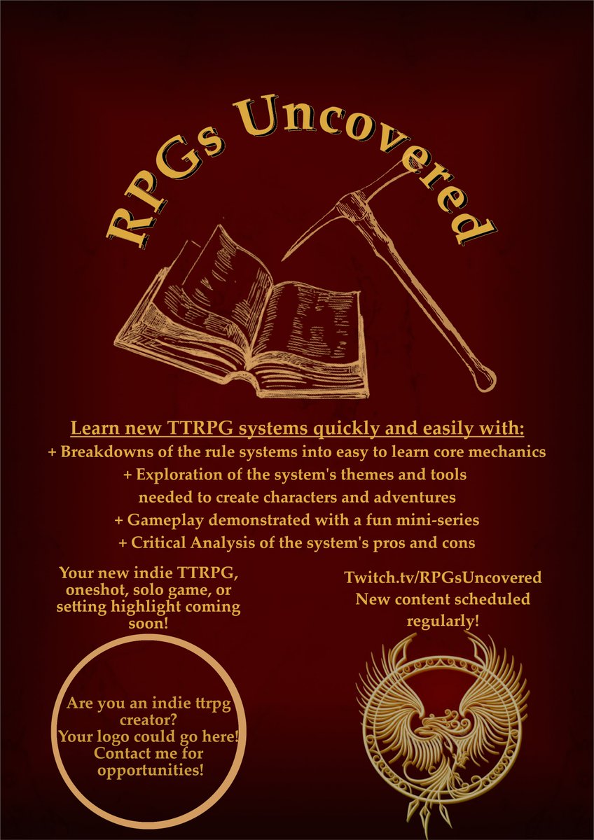 RPGsUncovered's tweet photo. It's #WIPWednesday and that means I'm on the prowl for new #indie #ttrpg projects! If you've been hard at work developing your own system or hack, drop it here and let me know! For those promoting upcoming releases, hit me up for a WIP Workshop interview! https://t.co/2Gtb5zn27p