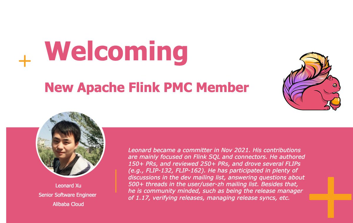 📣 We are happy to announce @Leonardxbj Leonard Xu as a new PMC member in the Apache Flink Project!