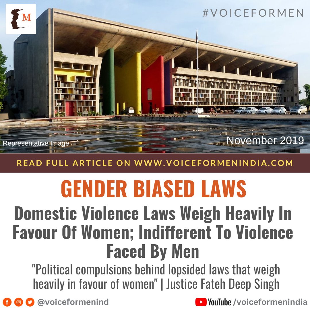 Domestic Violence Laws Weigh Heavily In Favour Of Women; Indifferent To Violence Faced By Men | Punjab Haryana HC (November 19)

▪️Political compulsions behind lopsided laws: Justice Fateh Deep Singh 

🔹️READ FULL ARTICLE | voiceformenindia.com/false-498a-cas…

#VoiceForMen