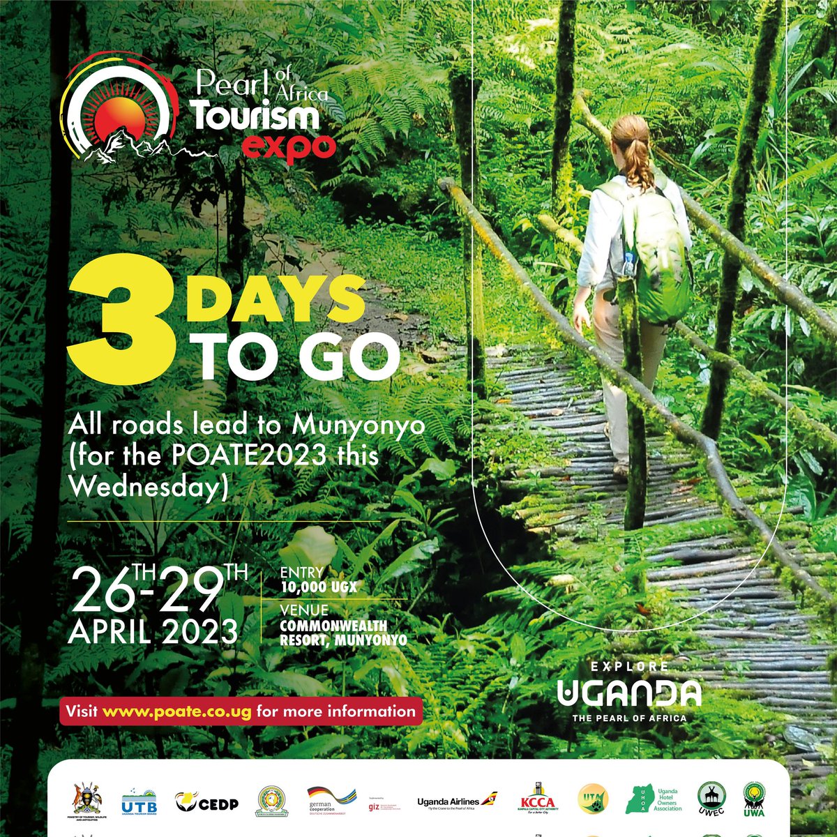 SarahKagingo's tweet photo. #PearlofAfrica Tourism Expo - East Africa’s leading travel exhibition for  inbound and outbound tourism markets.
 
Have you secured your spot? Register now https://t.co/Pk6mE2KbID…

#POATE2023 #ExploreUganda 🇺🇬 https://t.co/4pHTKbraKP
